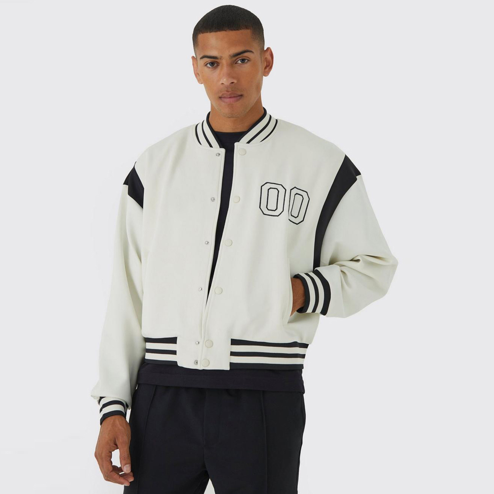 Oversized Applique Basketball Jersey Varsity Jacket